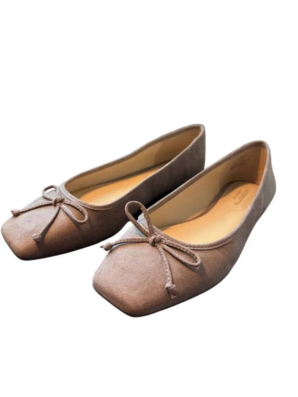 Liz Claiborne Memory Foam Tan Ballet Flat Shoes Flushing Slip On Faux Suede Sz 7